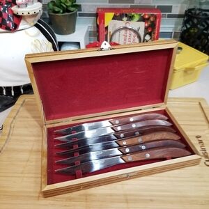 Set 6 Coast Cutlery Japan Stainless Steel‎ Serrated Steak Knives Wooden Handles